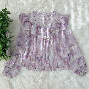 SOLD! LoveShackFancy Floral Lavender and Lace Blouse Small